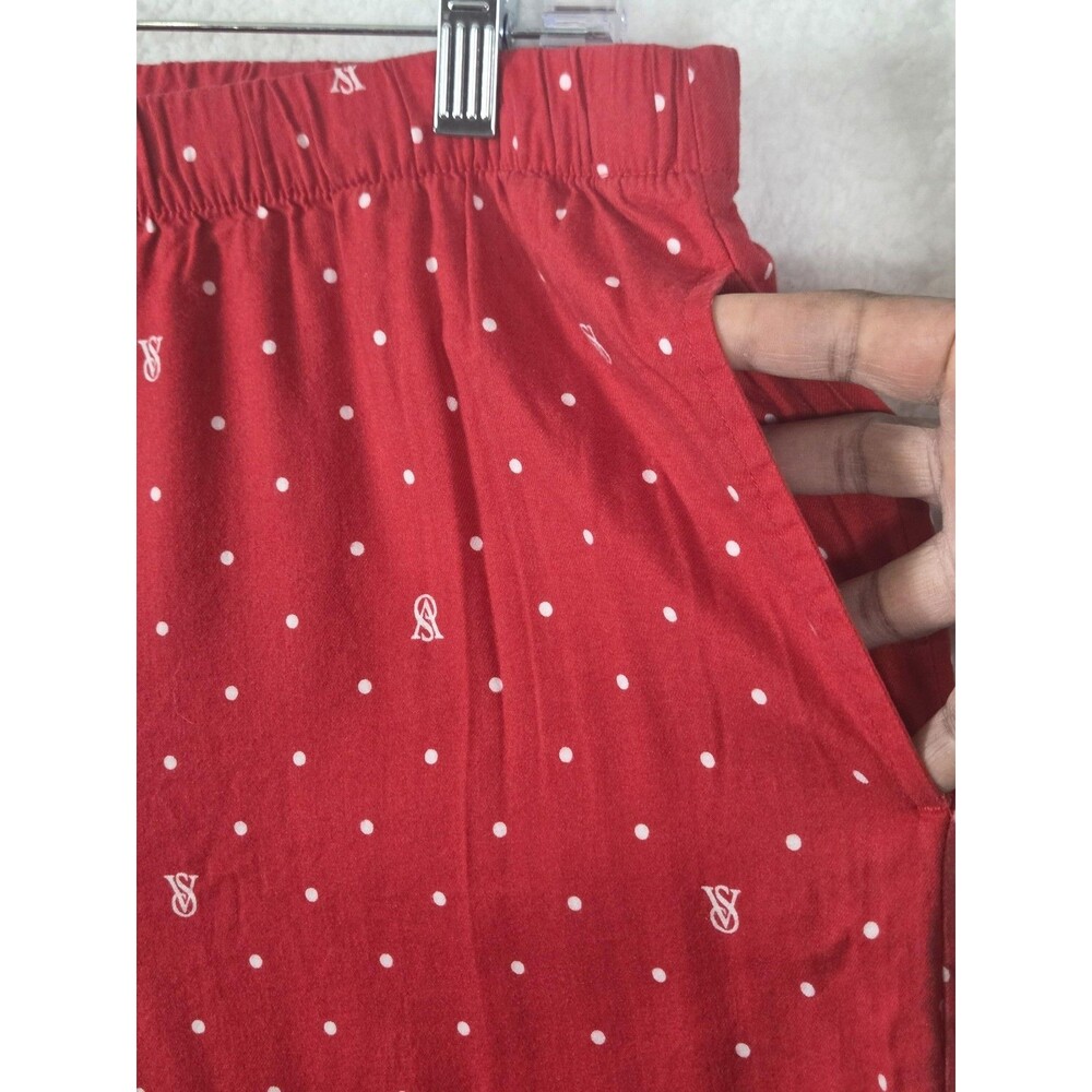 Victoria's Secret Pajama Set Womens L Red Polka Dot Button Front Logo Sleepwear - Picture 10 of 16